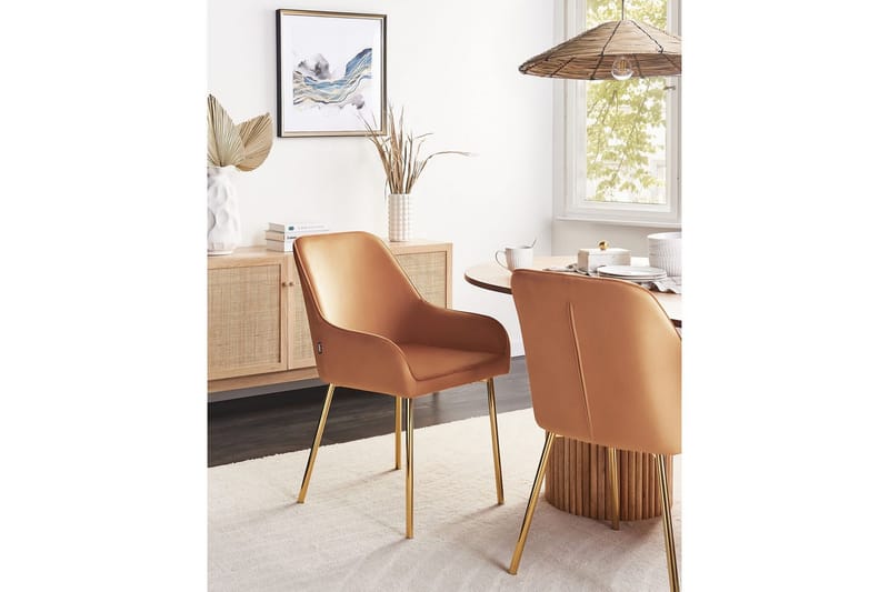 Sæt med 2 spisestole Loverna - Orange, guld/Fløjl, Orange, guld/fløjl - Møbler - Stole & lænestole - Spisebordsstole & køkkenstole