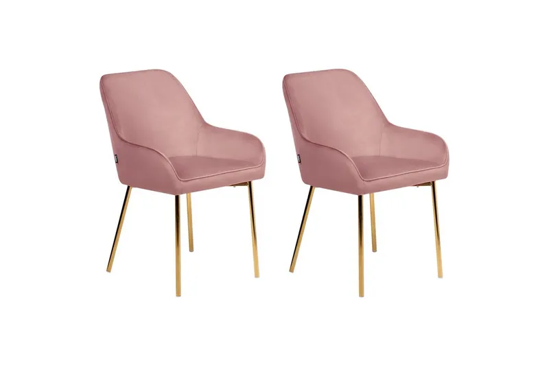 Sæt med 2 spisestole Loverna, Rosa, guld/Fløjl