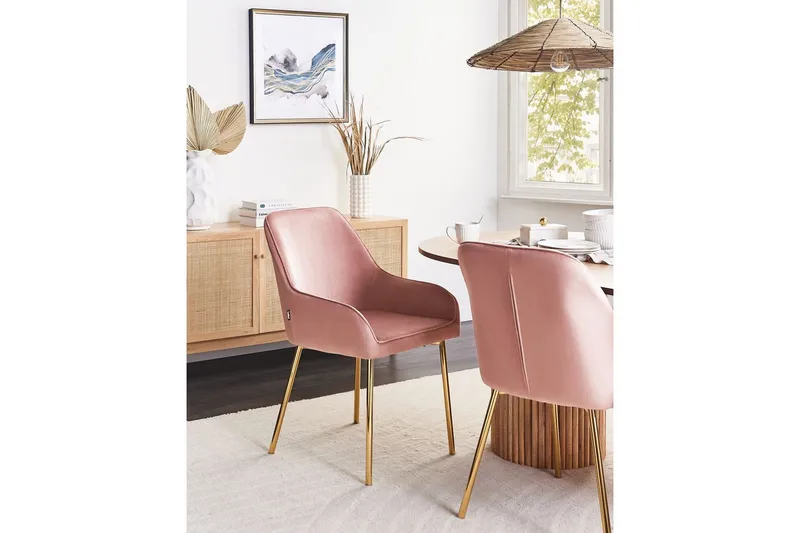 Sæt med 2 spisestole Loverna - Rosa, guld/Fløjl - Møbler - Stole & lænestole - Spisebordsstole & køkkenstole