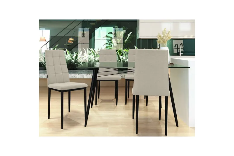 Spisebordsstol Becca sæt med 4 Stof/Metal, Creme - Stof/Metal, Creme - Møbler - Stole & lænestole - Spisebordsstole & køkkenstole