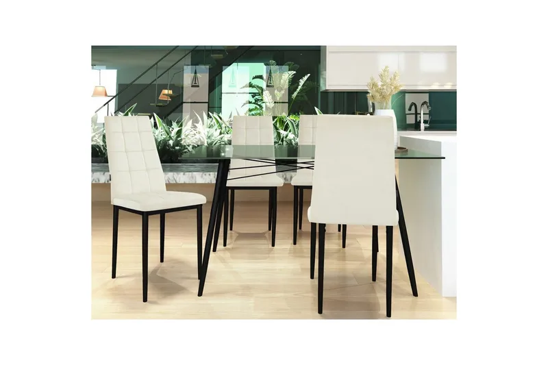 Spisebordsstol Becca sæt med 4 Velour/metal, Creme - Velour/metal, Creme - Møbler - Stole & lænestole - Spisebordsstole & køkkenstole