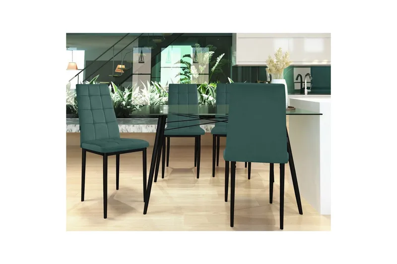 Spisebordsstol Becca sæt med 4 Velour/metal, Mørkegrøn - Velour/metal, Mørkegrøn - Møbler - Stole & lænestole - Spisebordsstole & køkkenstole
