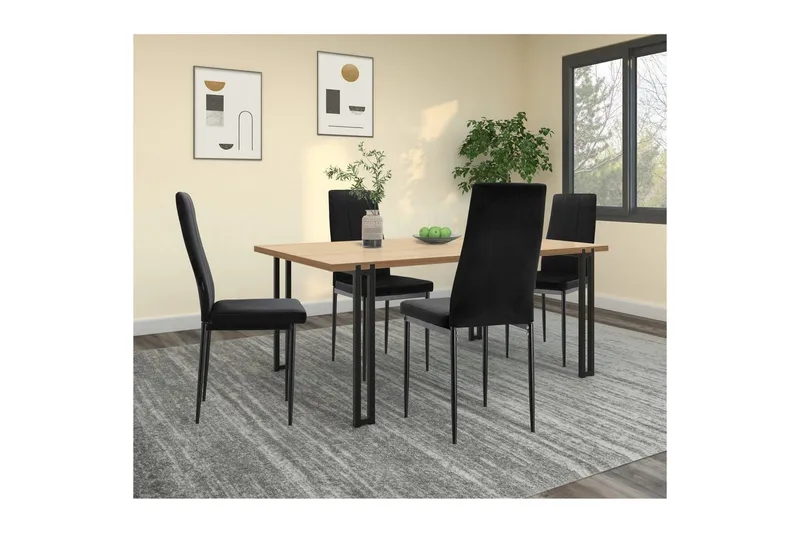 Spisebordsstol uden armlæn Loft24 Spisebordsstol Kelly sort, velour Svart