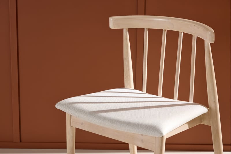 Spisebordsstol uden armlæn Peach Flora spisebordsstol - Whitewash-ben / beige stof Hvidvasket - Møbler - Stole & lænestole - Spisebordsstole & køkkenstole