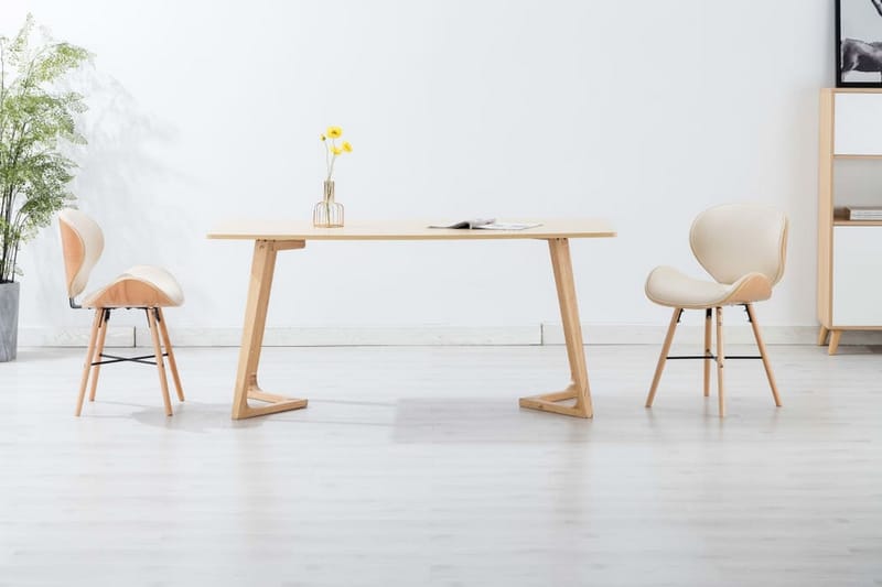 Spisebordsstole 2 stk. kunstlæder og bøjet træ cremefarvet - Creme - Spisebordsstole & køkkenstole - Armstole