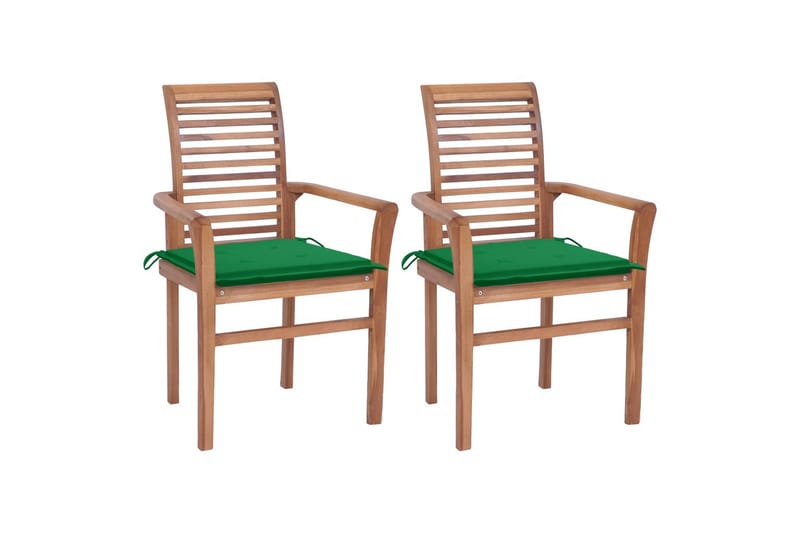 Spisebordsstole 2 Stk. Med Grønne Hynder massivt teaktræ - Spisebordsstole & køkkenstole - Armstole