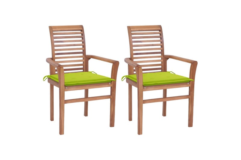 Spisebordsstole 2 Stk. Med Lysegrønne Hynder massivt teaktræ - Spisebordsstole & køkkenstole - Armstole