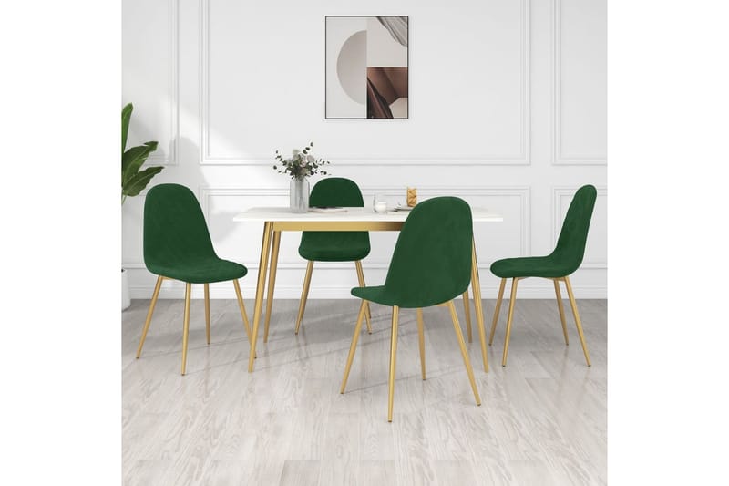 spisebordsstole 4 stk. fløjl mørkegrøn - Hvid - Spisebordsstole & køkkenstole - Armstole