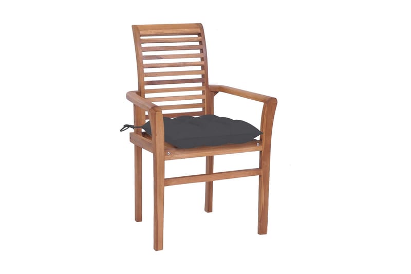 spisebordsstole 4 stk. med hynder massivt teaktræ - Antracit - Spisebordsstole & køkkenstole - Armstole