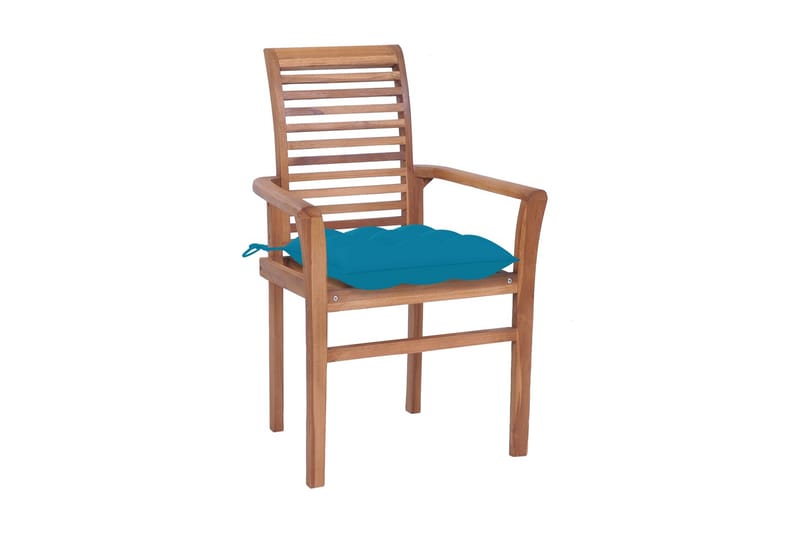 spisebordsstole 4 stk. med lyseblå hynder massivt teaktræ - Spisebordsstole & køkkenstole - Armstole