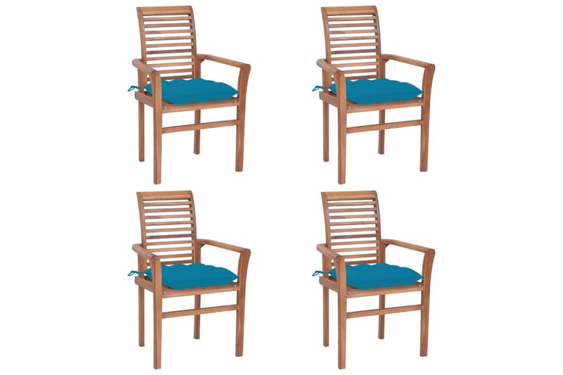 spisebordsstole 4 stk. med lyseblå hynder massivt teaktræ - Spisebordsstole & køkkenstole - Armstole