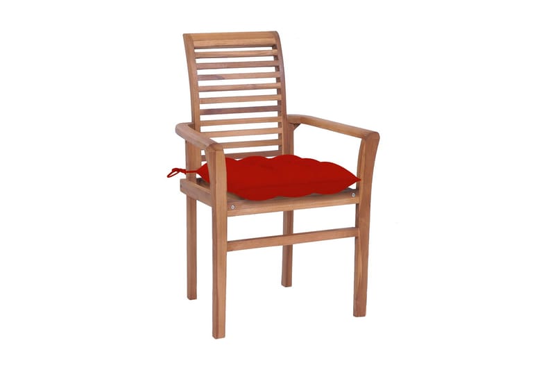 Spisebordsstole 4 Stk. Med Røde Hynder massivt teaktræ - Spisebordsstole & køkkenstole - Armstole