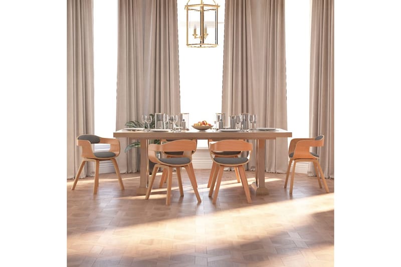 spisebordsstole 6 stk. bøjet træ og stof lysegrå - Grå - Spisebordsstole & køkkenstole - Armstole
