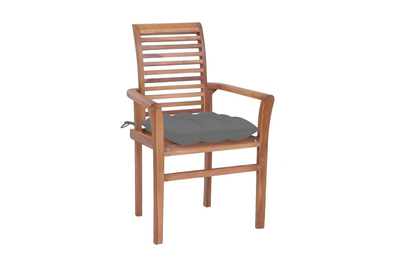 spisebordsstole 8 stk. med grå hynder massivt teaktræ - Brun - Spisebordsstole & køkkenstole - Armstole