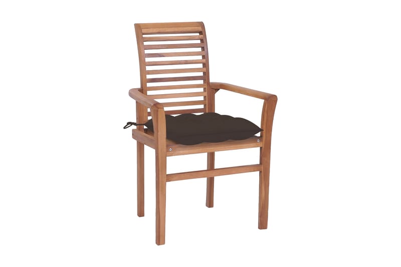 spisebordsstole 8 stk. med gråbrune hynder massivt teaktræ - Brun - Spisebordsstole & køkkenstole - Armstole
