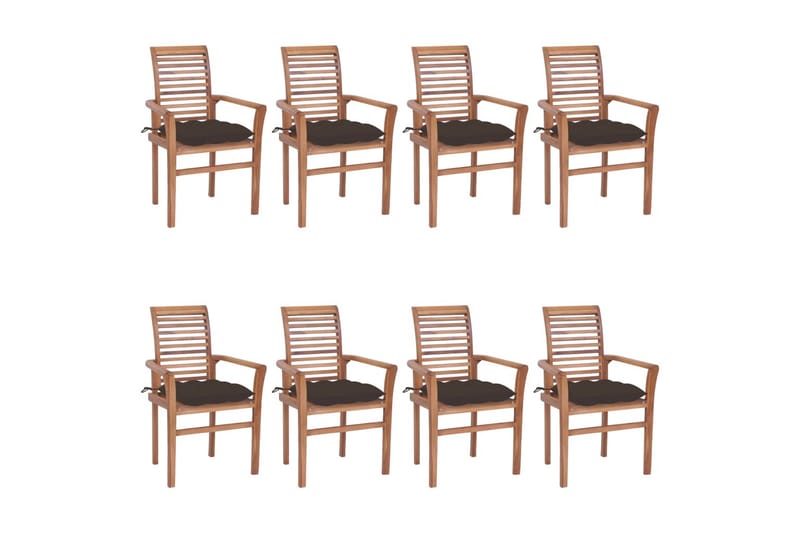 spisebordsstole 8 stk. med gråbrune hynder massivt teaktræ - Brun - Spisebordsstole & køkkenstole - Armstole