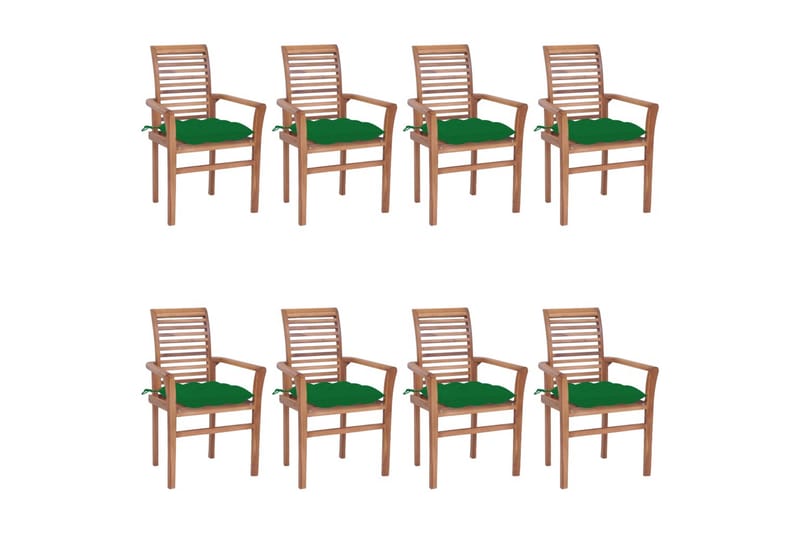 spisebordsstole 8 stk. med grønne hynder massivt teaktræ - Brun - Spisebordsstole & køkkenstole - Armstole