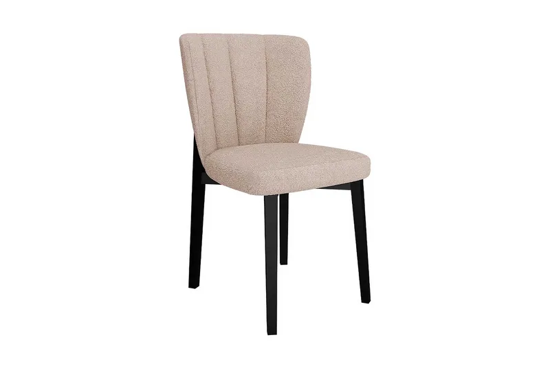 Aldbrough Spisebordsstol i Bouclé med Træben, Lys Beige