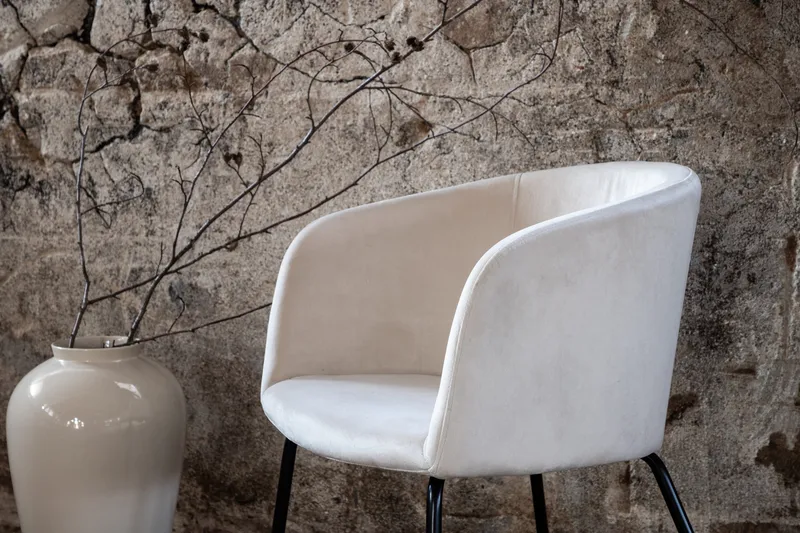 Berita Lænestol Fløjl med Armlæn - Hvid/Sort - Møbler - Stole & lænestole - Spisebordsstole & køkkenstole