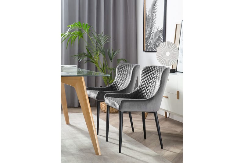 Colino stol 2-stk velour - Grå - Spisebordsstole & køkkenstole