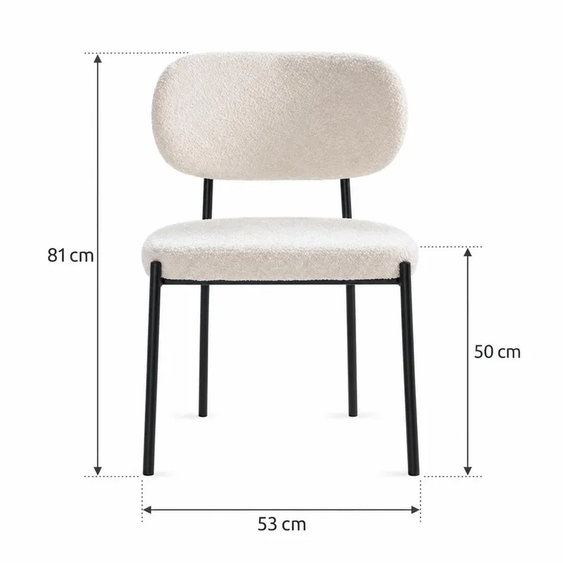 Gemmiano Teddy-stol – hvid spisebordsstol/køkkenstol i bouclé/teddy med sorte metalben - Hvid Teddy / sorte ben - Møbler - Stole & lænestole - Spisebordsstole & køkkenstole
