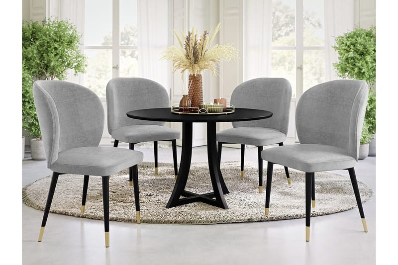 Glenarm Spisebordsstol i Fløjl med Metalfinish - Lysegrå - Møbler - Stole & lænestole - Spisebordsstole & køkkenstole
