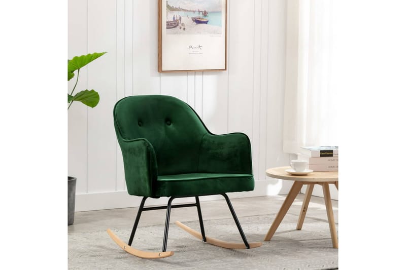 Gyngestol Fløjl Mørkegrøn - Spisebordsstole & køkkenstole - Armstole