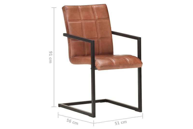 Spisebordsstole med cantilever 2 stk. ægte læder brun - Brun - Møbler - Stole & lænestole - Spisebordsstole & køkkenstole