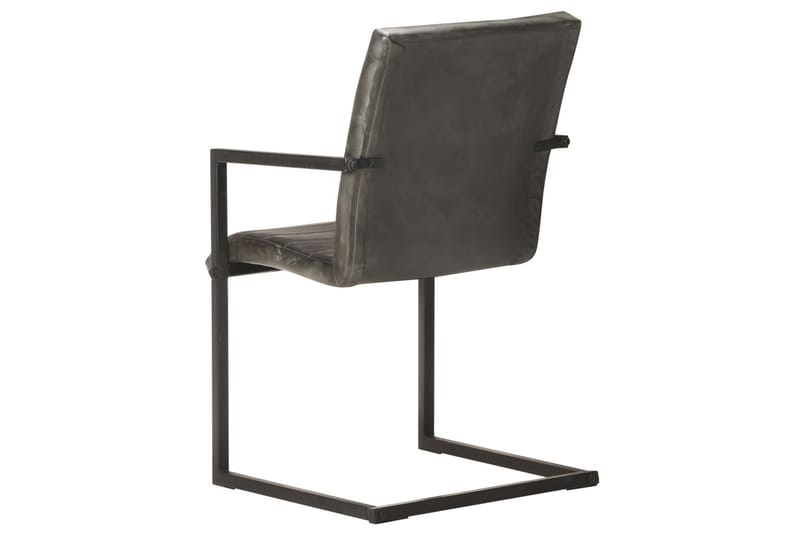 Spisebordsstole med cantilever 2 stk. ægte læder grå - Grå - Spisebordsstole & køkkenstole