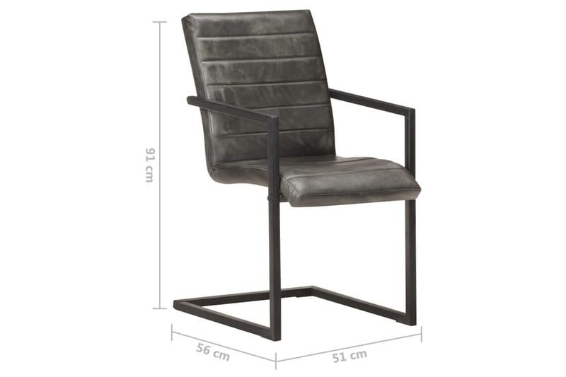 Spisebordsstole med cantilever 2 stk. ægte læder grå - Grå - Spisebordsstole & køkkenstole