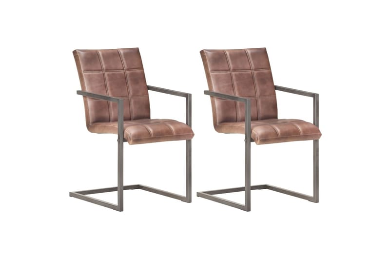 Spisebordsstole med cantilever 2 stk. ægte læder rustikbrun - Brun - Spisebordsstole & køkkenstole