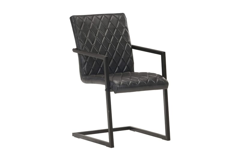 spisebordsstole med cantilever 2 stk. ægte læder sort - Sort - Spisebordsstole & køkkenstole