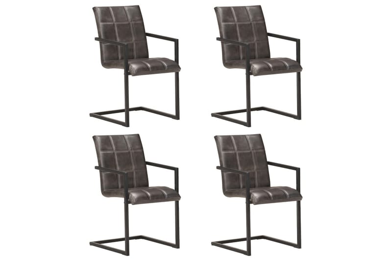 Spisebordsstole med cantilever 4 stk. ægte læder grå - Grå - Møbler - Stole & lænestole - Spisebordsstole & køkkenstole
