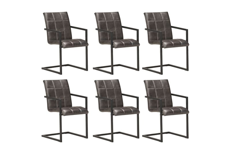 Spisebordsstole med cantilever 6 stk. ægte læder grå - Grå - Møbler - Stole & lænestole - Spisebordsstole & køkkenstole