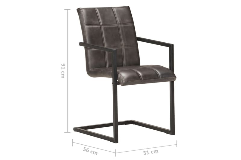Spisebordsstole med cantilever 6 stk. ægte læder grå - Grå - Møbler - Stole & lænestole - Spisebordsstole & køkkenstole