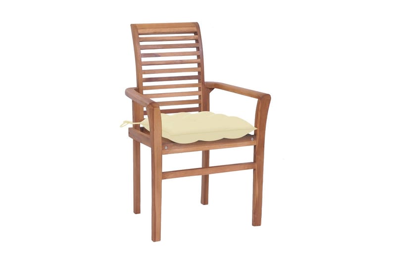 spisebordsstole 4 stk. cremehvide hynder massivt teaktr�æ - Creme - Spisebordsstole & køkkenstole - Armstole