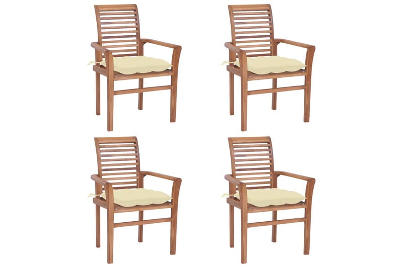 spisebordsstole 4 stk. cremehvide hynder massivt teaktræ - Creme - Spisebordsstole & køkkenstole - Armstole