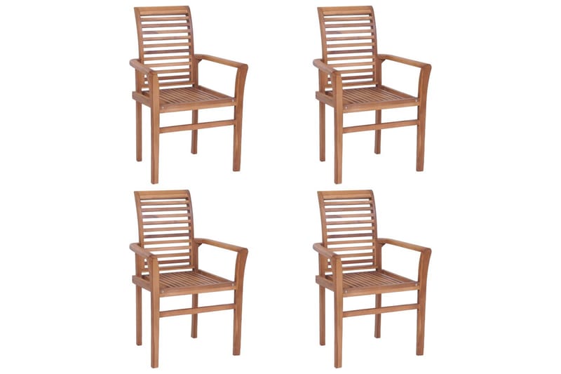 spisebordsstole 4 stk. med grå hynder massivt teaktræ - Grå - Spisebordsstole & køkkenstole - Armstole