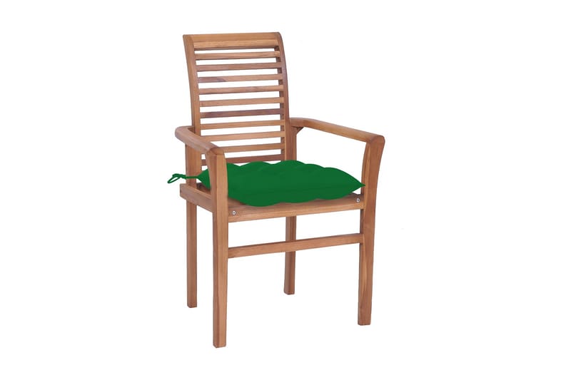 spisebordsstole 4 stk. med grønne hynder massivt teaktræ - Spisebordsstole & køkkenstole - Armstole