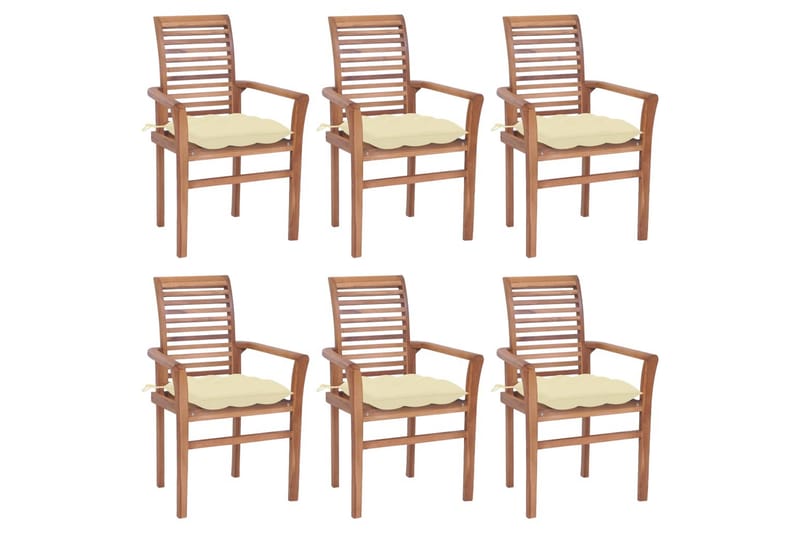 spisebordsstole 6 stk. med hynder massivt teaktræ - Brun - Spisebordsstole & køkkenstole - Armstole