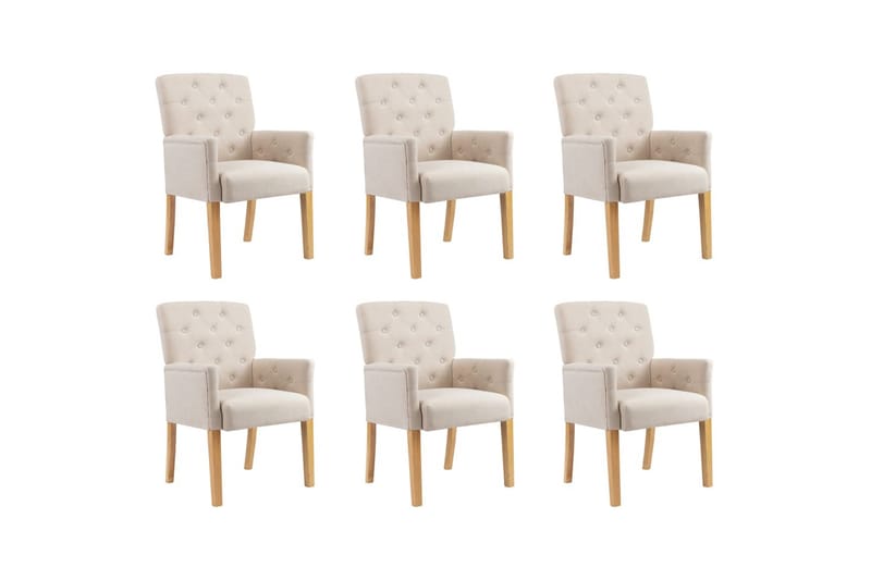 Spisebordsstole med armlæn 6 stk. stof beige - Beige - Møbler - Stole & lænestole - Spisebordsstole & køkkenstole