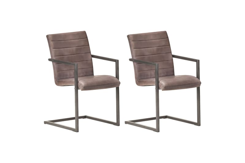 Spisebordsstole med cantilever 2 stk. ægte læder brun - Brun - Møbler - Stole & lænestole - Spisebordsstole & køkkenstole