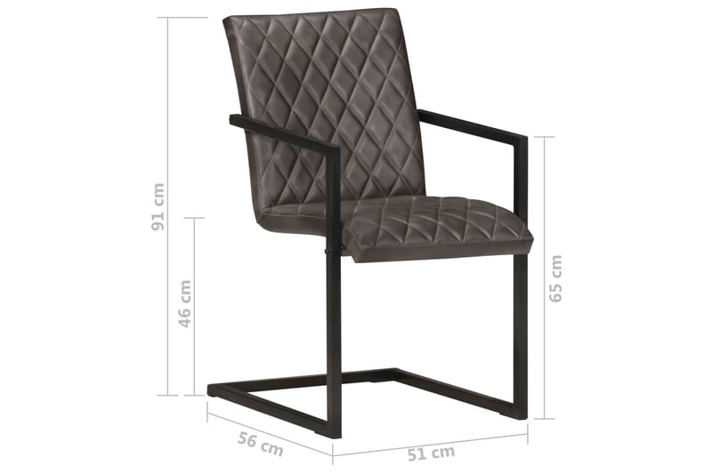 spisebordsstole med cantilever 2 stk. ægte læder grå - Grå - Spisebordsstole & køkkenstole