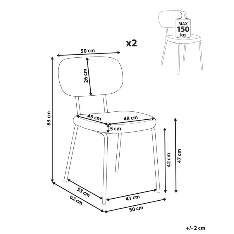 Spisestol Adair 2-pak - Beige, sort - Møbler - Stole & lænestole - Spisebordsstole & køkkenstole
