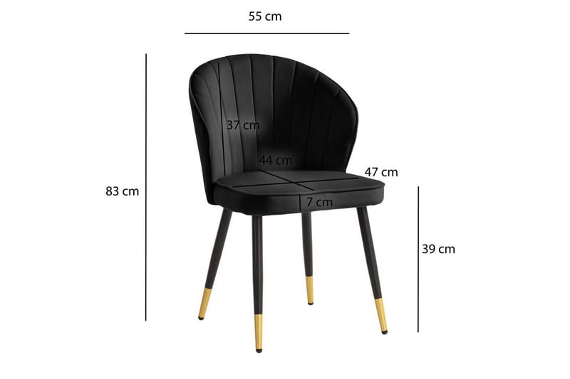 Spisestuestol Wohnling fløjl polstret med metalben, moderne loftstil Sort - Sort - Møbler - Stole & lænestole - Spisebordsstole & køkkenstole