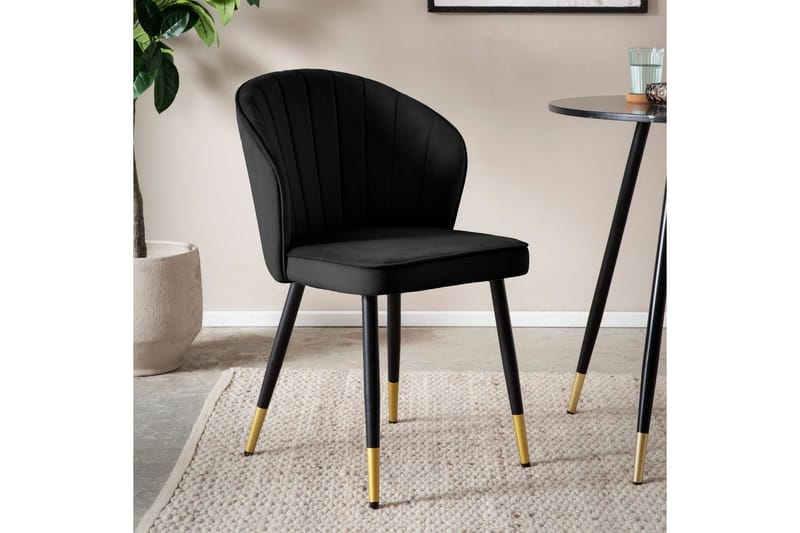 Spisestuestol Wohnling fløjl polstret med metalben, moderne loftstil Sort - Sort - Møbler - Stole & lænestole - Spisebordsstole & køkkenstole