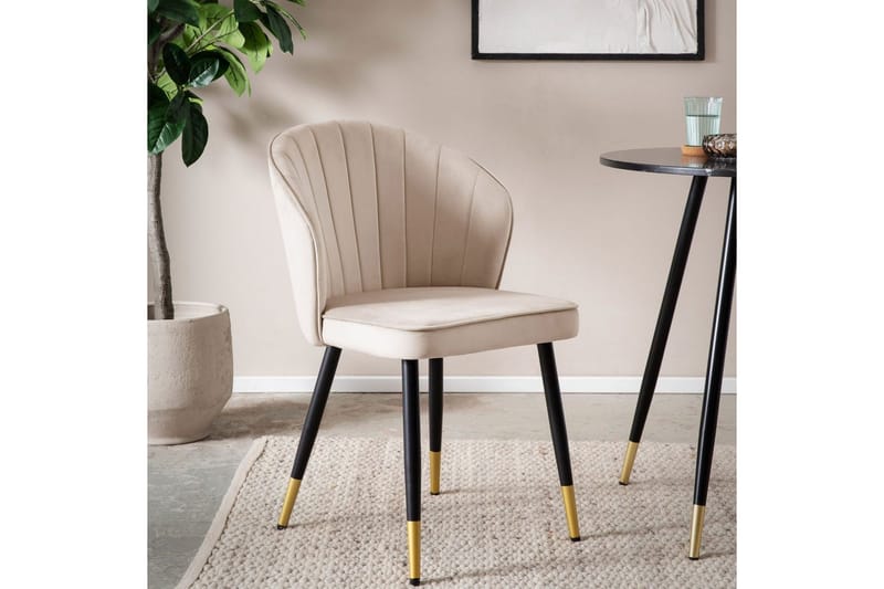 Spisestuestol Wohnling fløjl polstret med metalben, moderne loftstil Beige - Beige - Møbler - Stole & lænestole - Spisebordsstole & køkkenstole