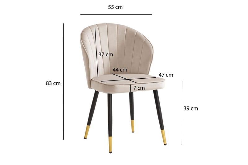Spisestuestol Wohnling fløjl polstret med metalben, moderne loftstil Beige - Beige - Møbler - Stole & lænestole - Spisebordsstole & køkkenstole