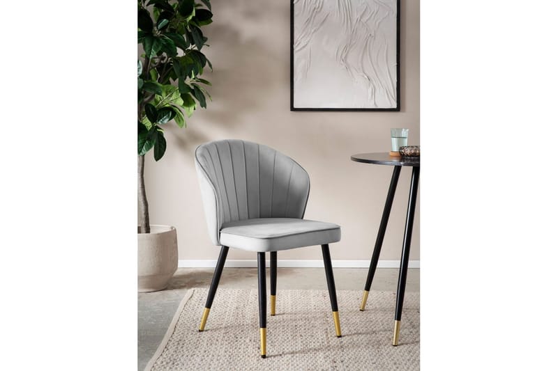 Spisestuestol Wohnling fløjl polstret med metalben, moderne loftstil Grå - Grå - Møbler - Stole & lænestole - Spisebordsstole & køkkenstole