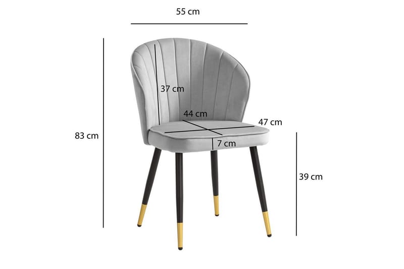 Spisestuestol Wohnling fløjl polstret med metalben, moderne loftstil Grå - Grå - Møbler - Stole & lænestole - Spisebordsstole & køkkenstole